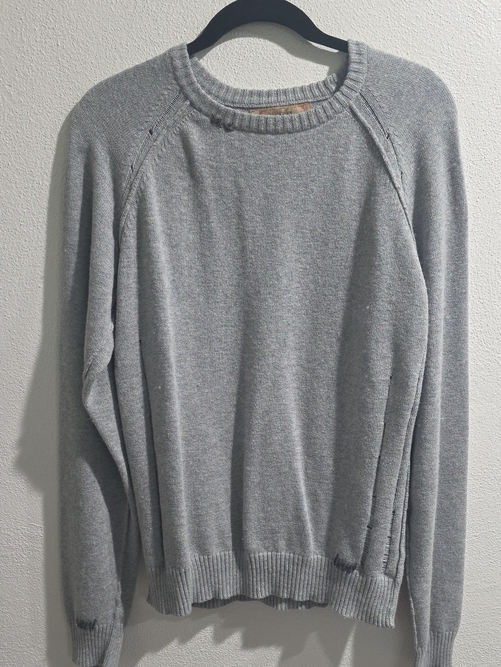 BKE Cotton/Wool Blend Sweater With Manufacturer Distressing